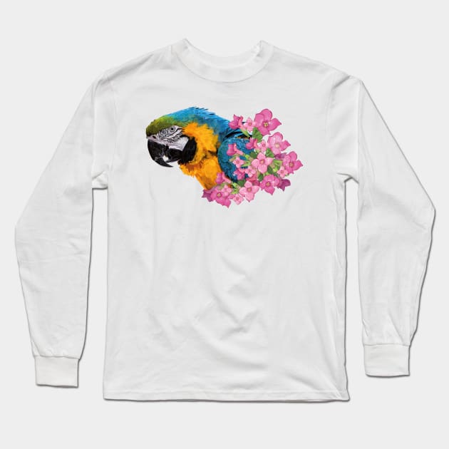 Blue and yellow macaw Long Sleeve T-Shirt by obscurite